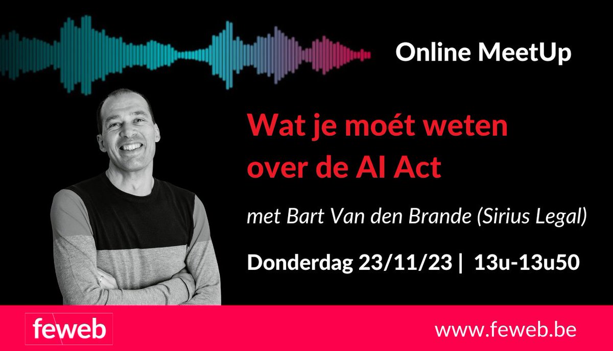 FeWeb (@feweb) on Twitter photo Werken met AI: waar moet je mee rekening houden als digitale professional en agency? <a href="/BartVdBrande/">Bart Van den Brande</a> van @siriuslegal legt uit wat de #AIAct nog extra oplegt. Gratis #webinar. Schrijf je hier in: feweb.be/nl/agenda/deta… #AI #agency #we_are_digital #feweb Werken met AI: waar moet je mee rekening houden als digitale professional en agency? <a href="/BartVdBrande/">Bart Van den Brande</a> van @siriuslegal legt uit wat de #AIAct nog extra oplegt. Gratis #webinar. Schrijf je hier in: feweb.be/nl/agenda/deta… #AI #agency #we_are_digital #feweb