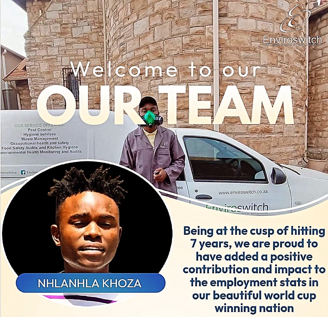 EnviroswitchSA's tweet photo. Please help us in welcoming Nhlanhla Khoza to our team of Switchers... We wish you all the best and are truly looking forward to your positive contribution  #environmentalhealth #Entrepreneurship #foodsafety #ohs #WasteManagement #pestcontrol #Hygiene #environmentalmanagement https://t.co/ubHXNi9VnS