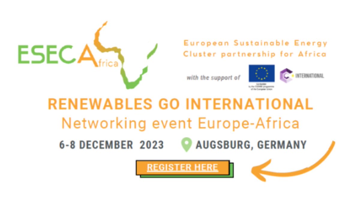 🔌ESECA Networking Event: Powering EU-Africa Collaborations in Renewable Energy

🗓️6-8 Dec
📍 Augsburg 🇩🇪

Expect:
🔹Personalized B2B meetings
🔹Success stories
🔹Future business missions
🔹Off-Grid Expo &amp; Conference

Register via #ECCP
clustercollaboration.eu/content/meet-e…