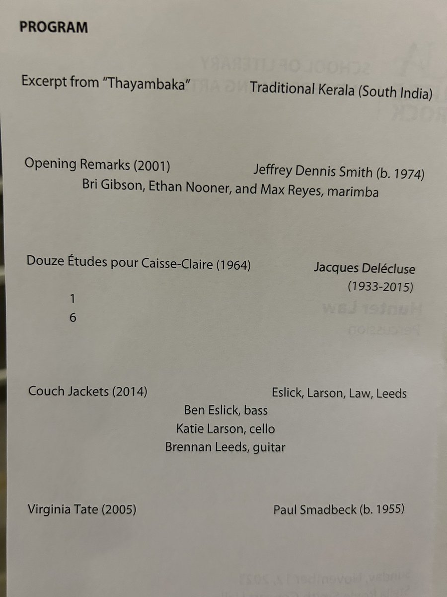 Came back from #PASIC2023 just in time for Hunter Law’s Senior Recital. He transferred into the program last fall and graduates in December. His recital was a perfect representation of him musically and personally: diverse, collaborative, approachable, and impactful. #ualrperc