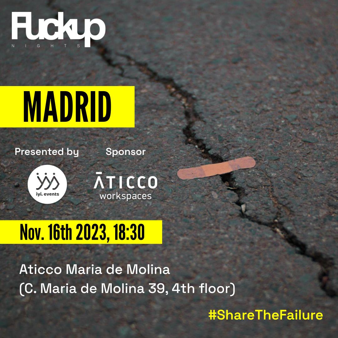 ¡Buenos días! Anunciamos un nuevo evento para la comunidad de startups e innovadores. 📣 El próximo Fuckup Nights Madrid será el jueves 16 de Noviembre en Aticco María de Molina.📣
👉 Link para registrarse: lnkd.in/dZYDm-fD
#fuckupnightsmadrid
