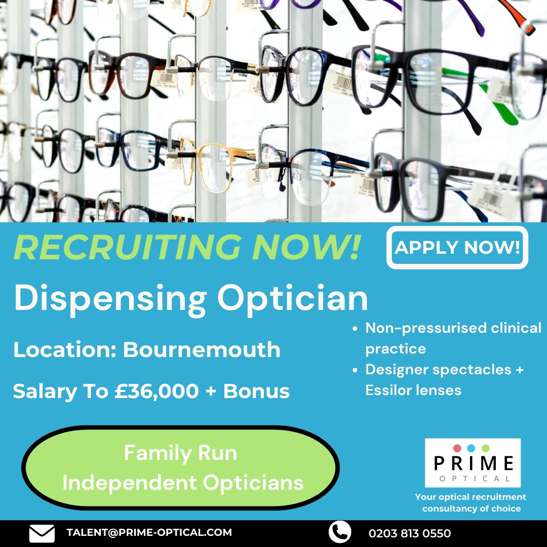 PrimeOpticalRec's tweet image. 👀 #Dispensing Optician #Job Opportunity available at a family run independent #opticians practice in #Bournemouth👀

Salary To £36,000 + Bonus

👓 Essilor, Nikon, Zeiss, Hoya lenses and designer brand spectacles
👓 Double Clinic

Click here bit.ly/3QVq7c9 to apply