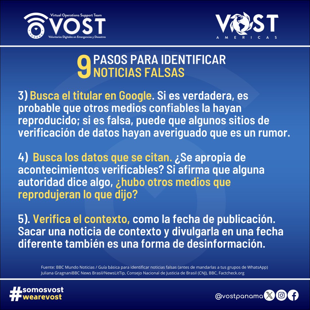 VOSTpanama's tweet photo. Algunas recomendaciones para identificar #FakeNews y #Hoax antes de compartir. #SOMOSVOST #Stopfakenews #stopbulos https://t.co/PIJ6RYc71U