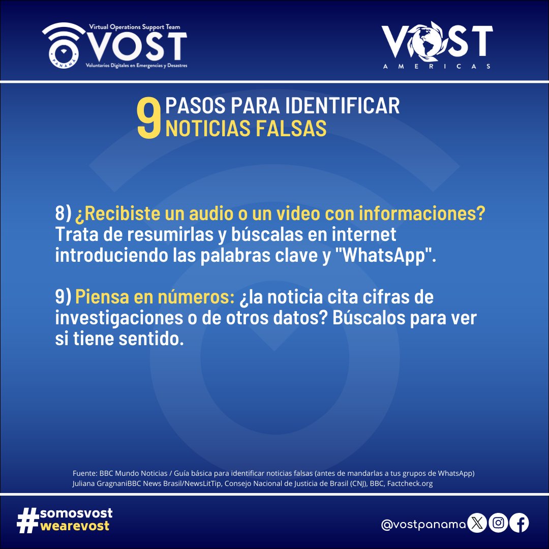 VOSTpanama's tweet photo. Algunas recomendaciones para identificar #FakeNews y #Hoax antes de compartir. #SOMOSVOST #Stopfakenews #stopbulos https://t.co/PIJ6RYc71U
