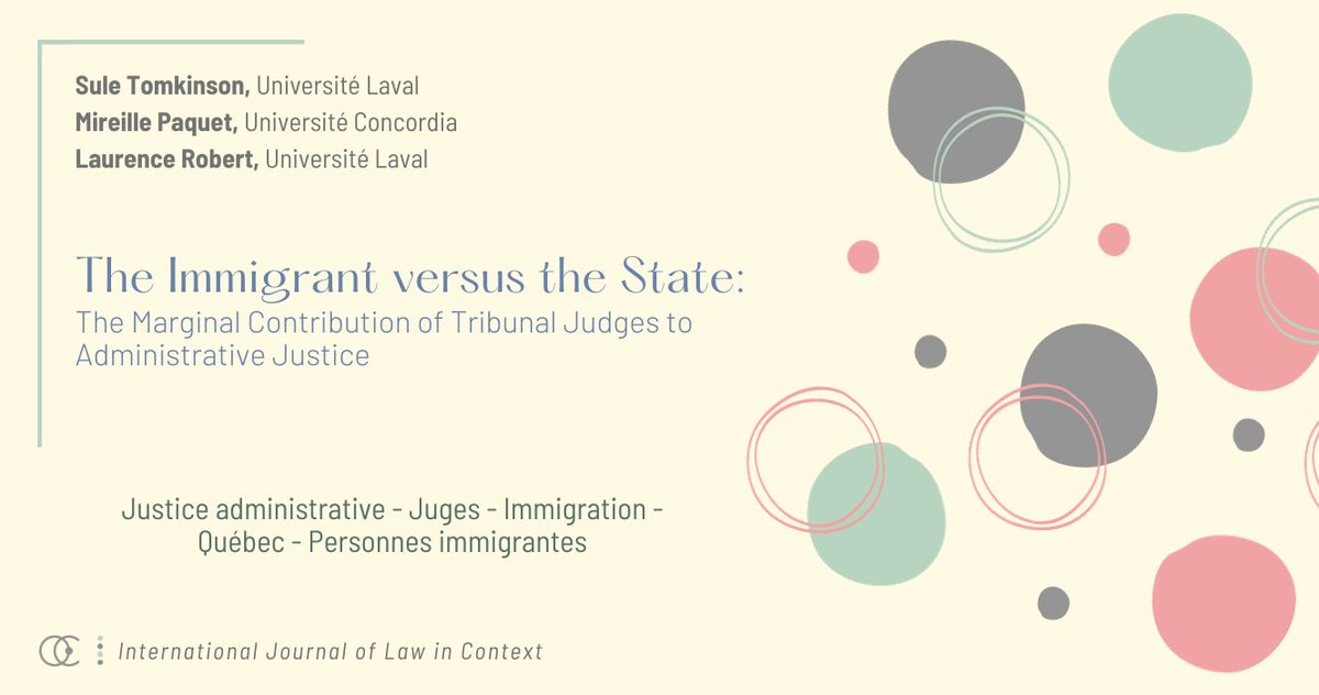 [Publication] @sule_tomkinson, <a href="/Mireille_Paquet/">Mireille Paquet</a>  &amp; L. Robert co-publient l'article "The Immigrant v. the State: The Marginal Contribution of Tribunal Judges to Administrative Justice".

👉tinyurl.com/yc2ecka4

<a href="/CSPI_CIPE/">CSPI_CEPI</a> <a href="/FRQSC/">FRQ - secteur Société et culture</a> <a href="/ERIQA_recherche/">ÉRIQA</a> <a href="/pol_ulaval/">SciencePo_ulaval</a> <a href="/CUPoliSci/">Political Science Department Concordia University</a> <a href="/IJLC_CUP/">International Journal of Law in Context</a>