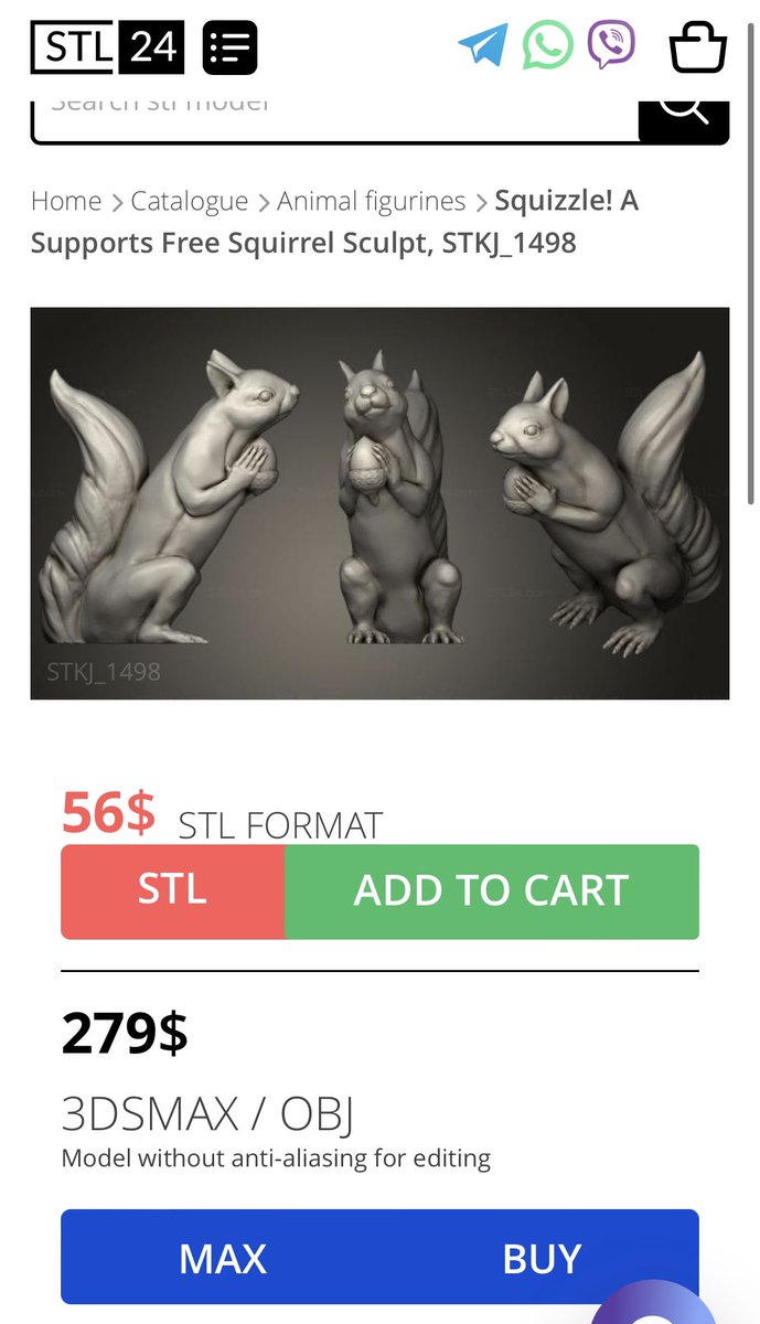 The fact that it’s stolen is irrelevant but who would pay 56usd+ for this? And as the original creator I can assure you it’s optimised for nothing but 3D printing

stl24.com/en/catalogue/a…