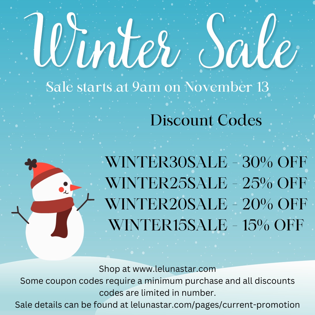 Our Winter Sale begins in 30 mins!

lelunastar.com

#lelunastar #wintersale #shopsmall #BFCM #discountcode