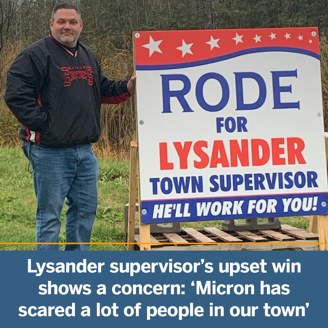 syracusedotcom's tweet photo. Lysander supervisor’s upset win shows a concern: ‘Micron has scared a lot of people in our town’ https://t.co/V4aBYCRUZW https://t.co/Sjiac6OPmT