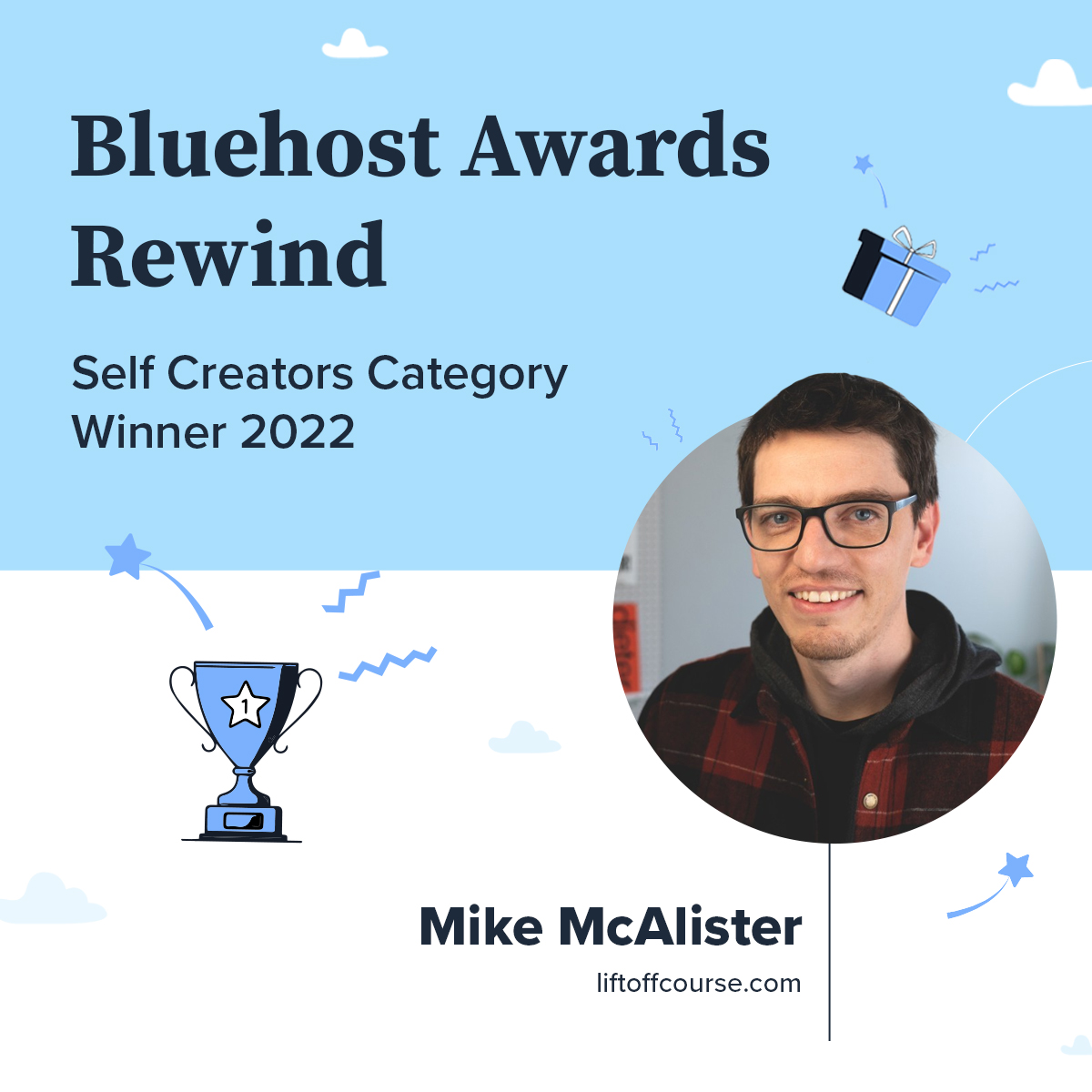bluehost's tweet photo. Do you want to fulfill your dream of being recognized as a Top #WordPress Creator, like @mikemcalister?
Our last year's winner in the Self Creators Category, Mike, built an online course for creators
To submit your entry, visit https://t.co/28zRrhE7cC!
#BluehostAwards https://t.co/iS9RBZ8vwQ