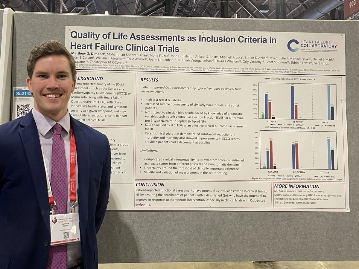 Can patient-reported QoL assessments be used as inclusion criteria in HF clinical trials? @Matt_Dimond1 presents at #AHA2023 on advantages ✅ and limitations ❌of using QoL as IE criteria Read full abstract at ahajournals.org/doi/abs/10.116…