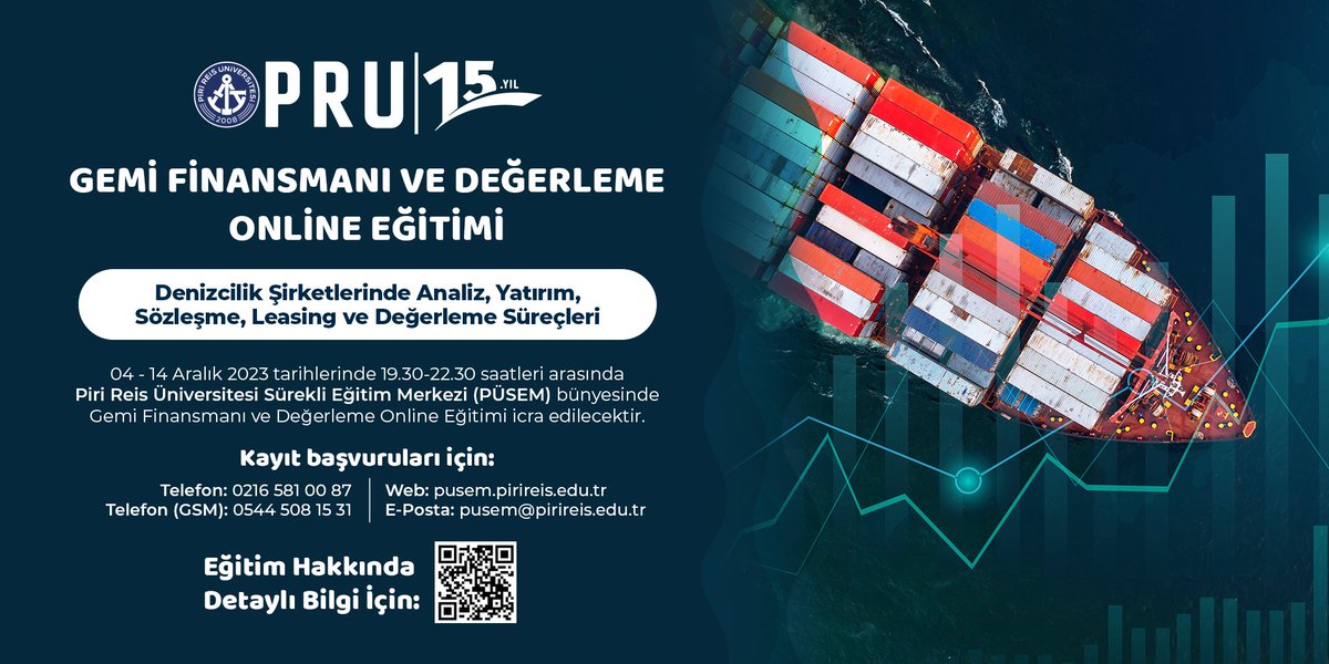 pirireisuni's tweet photo. 04-14 Aralık 2023 tarihlerinde, 19.30-22.30 saatleri arasında, Piri Reis Üniversitesi Sürekli Eğitim Merkezi (PÜSEM) bünyesinde, “Gemi Finansmanı ve Değerleme Online Eğitimi” icra edilecektir.

#PRU #PiriReisÜniversitesi https://t.co/L1BODMIKIT