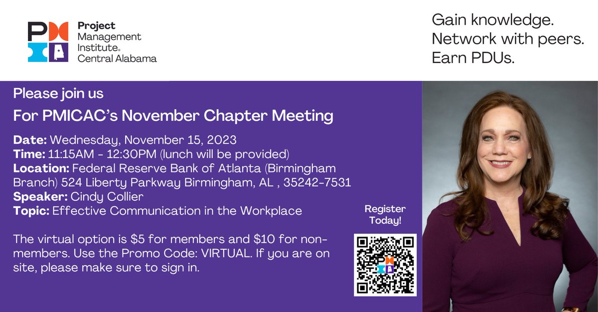 📢 Elevate your communication skills over lunch! 🚀

📅 Date: November 15, 2023
🕒 Time: 11:15 AM - 12:30 PM

Join us for a session on "Effective Communication in the Workplace" with Cindy Collier. .  Sign up now!
lnkd.in/eBjCn8P7

 #ProfessionalDevelopment #Networking