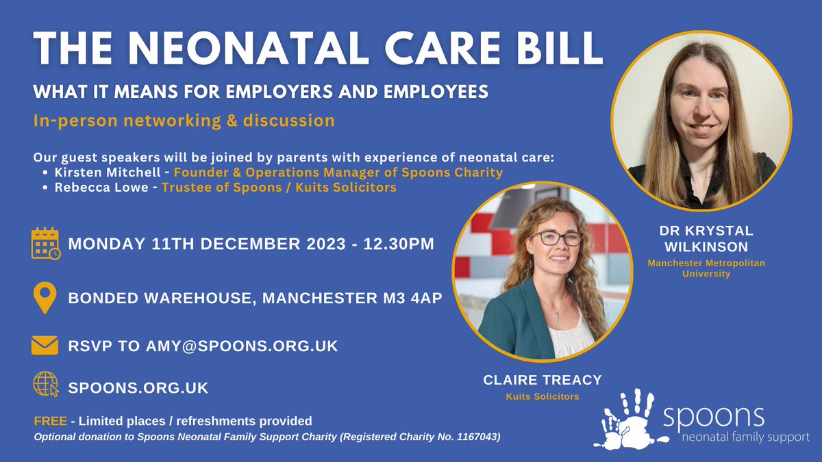 The #NeonatalCareBill: what does it mean for employers and employees? 📅Monday 11th December ⏲️12.30pm - 2.00pm Sign up 👉 spoons.org.uk/news/ncbevent2…