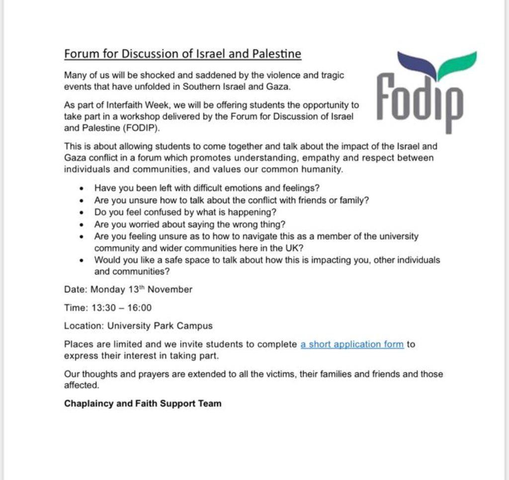 Is your school, college or university dealing properly with the ongoing #GazaGenocide? Or is it being subverted by Zionists?

Beware of seemingly sympathetic external groups attempting to infiltrate schools with talk of 'Interfaith' understanding, the importance of 'empathy and