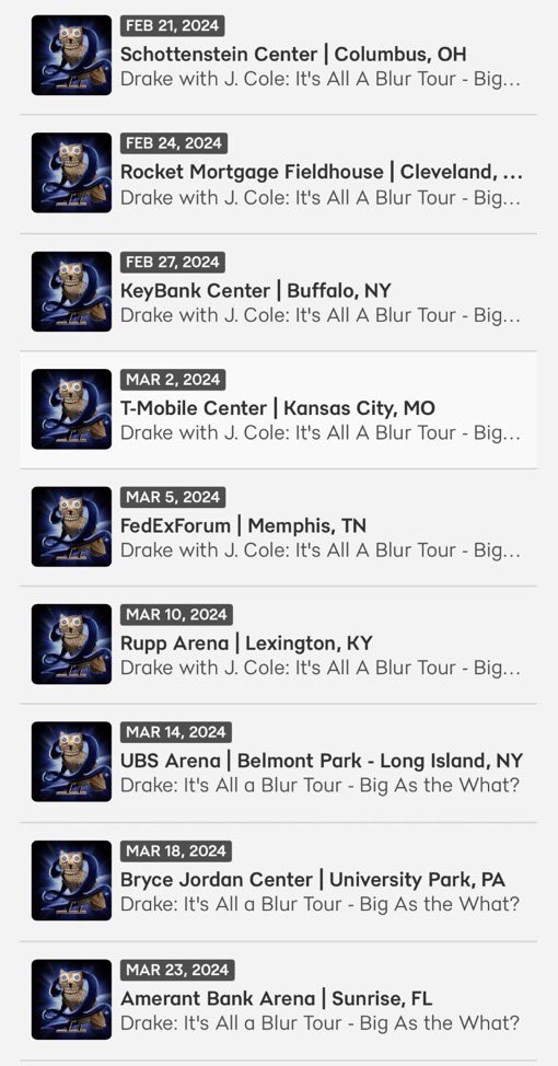 Drake &amp; J. Cole’s ‘BIG AS THE WHAT?’ tour starts in early 2024 and tickets go on sale Friday morning 🦉