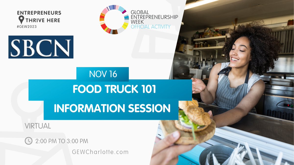 #GEW2023 Events! The Small Business Center (part of @cpcc) will be holding the 'Food Truck 101: Information Session' on the 16th. This session designed to assess your needs for this exciting business opportunity. gewcharlotte.com