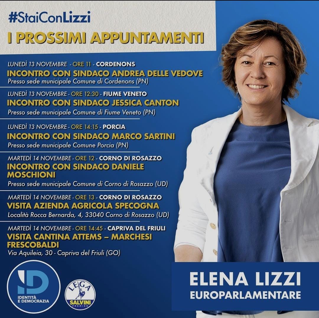 elenalizzi's tweet photo. Cari amici, i prossimi miei #appuntamenti sul territorio del nostro #FriuliVeneziaGiulia! Tra oggi e domani incontrerò i sindaci e due realtà #agricole davvero uniche! #StaiConLizzi! @LegaFVG https://t.co/u15oRCo0iC