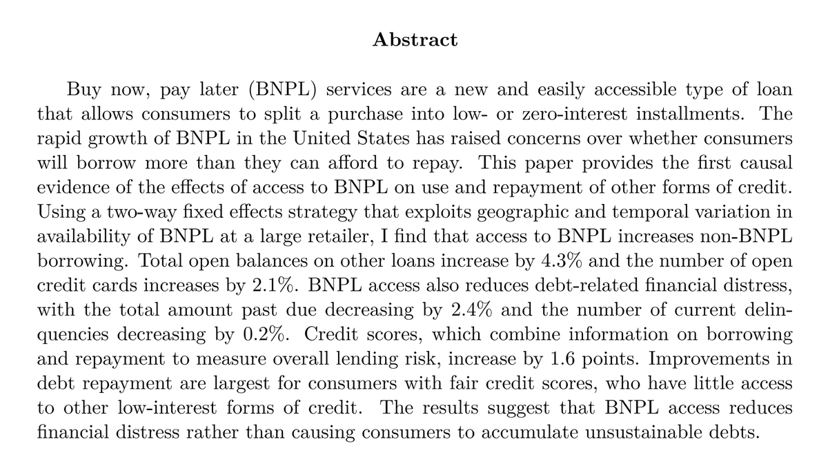 jenniferdoleac's tweet image. Sarah Papich

JMP: "Effects of Buy Now, Pay Later on Financial Well-Being"

Website: sites.google.com/view/sarahpapi…