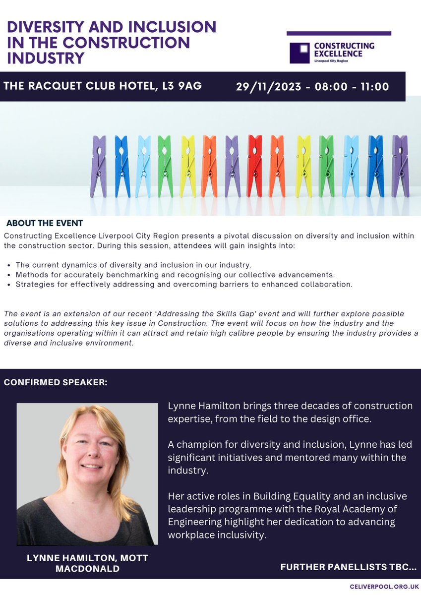 🏗️Advance Diversity &amp; Inclusion in Construction

🗓️29/11/2023
📍Racquet Club Hotel, L3 9AG
⏰8-11am

Tickets via the link below 

eventbrite.co.uk/e/diversity-an…