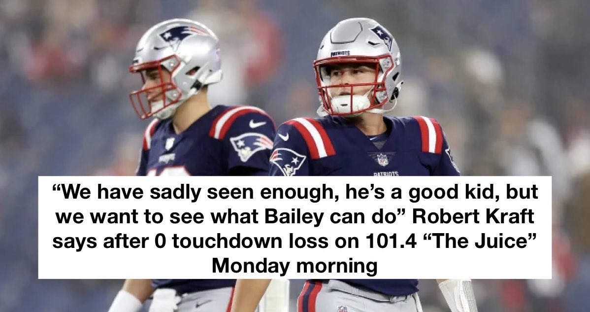 BREAKING: The New England Patriots will be benching Mac Jones for the remainder of the season and Bailey Zappe will get his first start of the season week 12 vs the New York Giants.