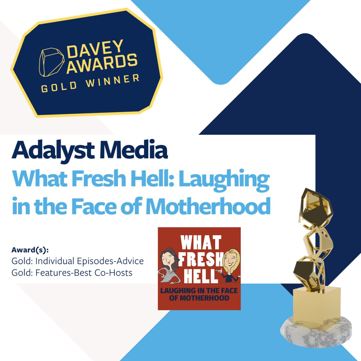 Adalyst Media (@adalystmedia) on Twitter photo Thank you <a href="/daveyawards/">Davey Awards</a> for honoring <a href="/whatfreshpod/">What Fresh Hell:Laughing in the Face of Motherhood</a> with two Gold Davey Awards! We're honored to be recognized as a small shop punching above our weight.
daveyawards.com/winners-area/g… Thank you <a href="/daveyawards/">Davey Awards</a> for honoring <a href="/whatfreshpod/">What Fresh Hell:Laughing in the Face of Motherhood</a> with two Gold Davey Awards! We're honored to be recognized as a small shop punching above our weight.
daveyawards.com/winners-area/g…