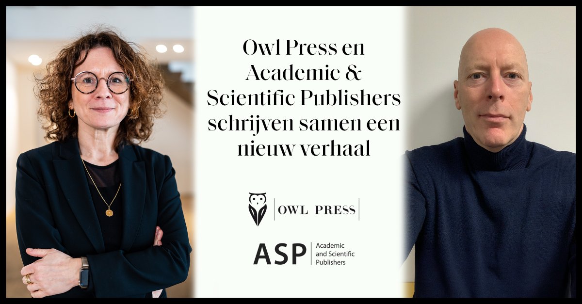 📣The word is out! Owl Press (academic imprint van @BLPublishers) en ASP (imprints VUB Press, University Press Antwerp en ASP Editions) schrijven samen een nieuw verhaal. Lees meer over het partnerschap via: tinyurl.com/3satje6v #academicpublishing #science #openaccess
