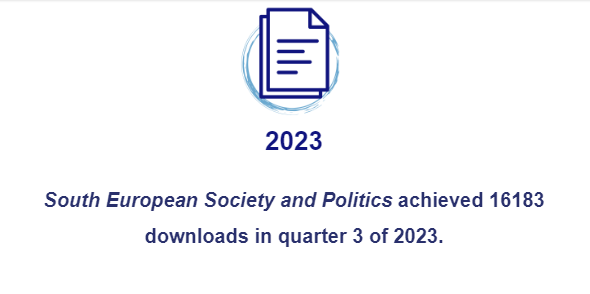 South European Society and Politics achieved 16,183 downloads between July and September 2023 - almost 1,000 more than in the same period in 2022.

We continue to grow, thanks to our authors and our readers!