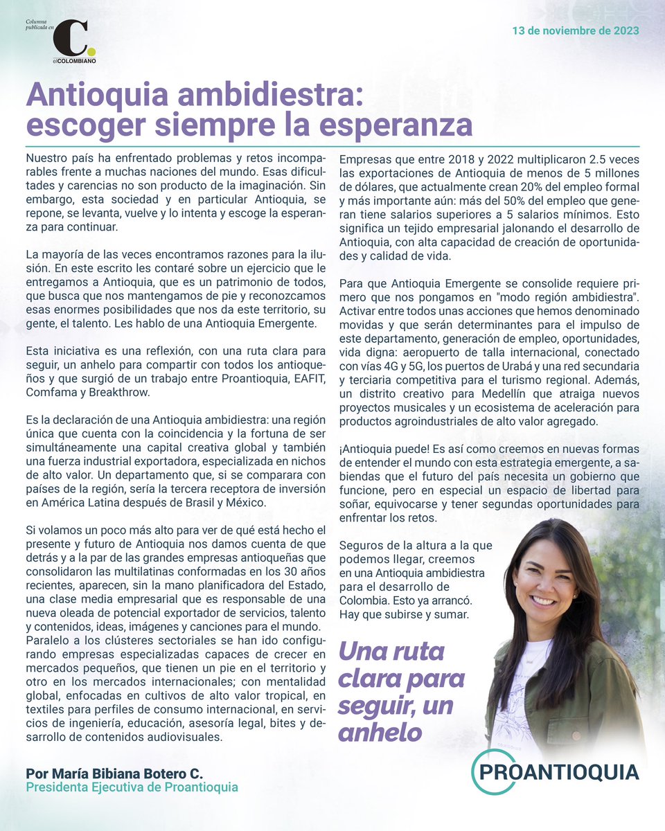 proantioquia1's tweet photo. 🪄Antioquia: una región única que cuenta con la coincidencia y la fortuna de ser simultáneamente una capital creativa global y también una fuerza industrial exportadora. https://t.co/GbOMZ5KwOD