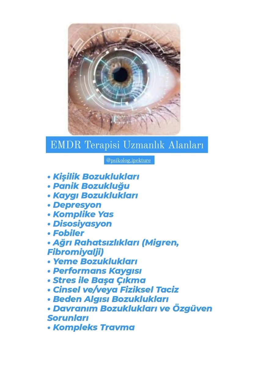 psk_ipekture's tweet image. EMDR terapisi bireylerin yaşadıkları olumsuz yaşantıları ile çalışmaktadır. EMDR terapisinin çalıştığı birçok uzmanlık alanları mevcuttur.
.
.
.
.
.
#emdrterapi #emdrterapisti #istanbulpsikolog #klinikpsikoloji #klinikpsikolog #psikoloji #psikolog #terapi #seans