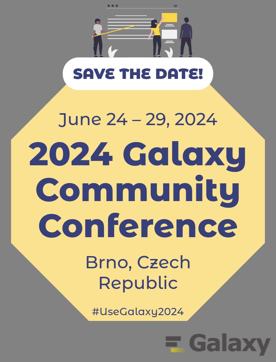 SAVE THE DATE! 
The 2024 Galaxy Community Conference will be held from June 24th–29th in Brno, Czech Republic! 
See you there! #UseGalaxy2024

For more information on GCC2024, please visit: galaxyproject.org/events/gcc2024/