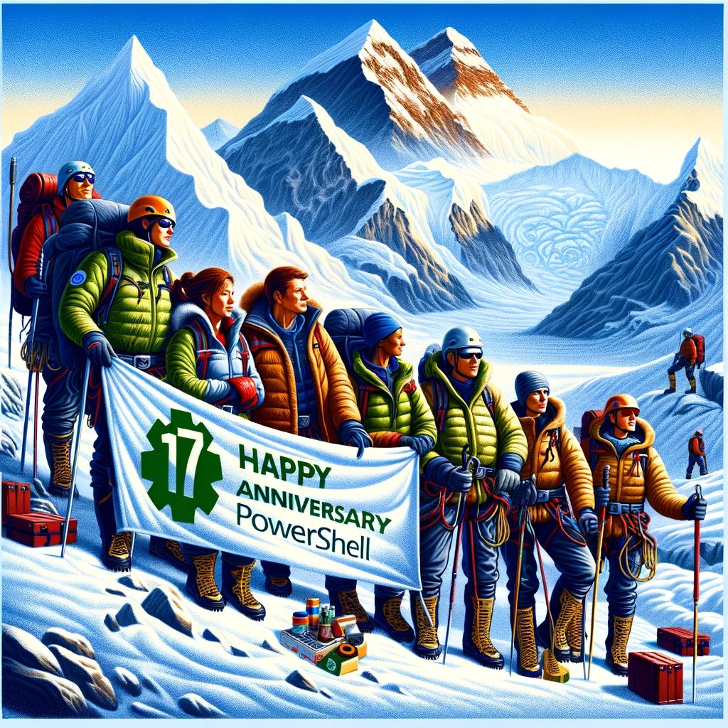 HeikoBrenn's tweet photo. Tuesday, 12 am, November 14th 2023 on the roof of the world: It's time to celebrate the 17th anniversary of PowerShell. The base camp is a party zone. Some really cool scripting is going on.
#PowerShell #17PowerShell #PowerShellRockz #PowerShellAnniversary https://t.co/bVtcXMaBDw