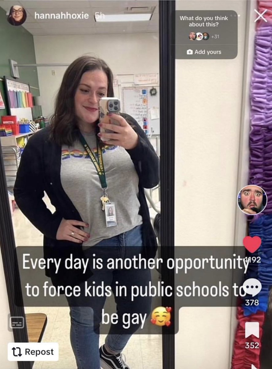This is Hannah Hoxie. She is a teacher at Des Moines public School and posted this on FB and Instagram …..then made her accounts private. She is still teaching at DMPS.