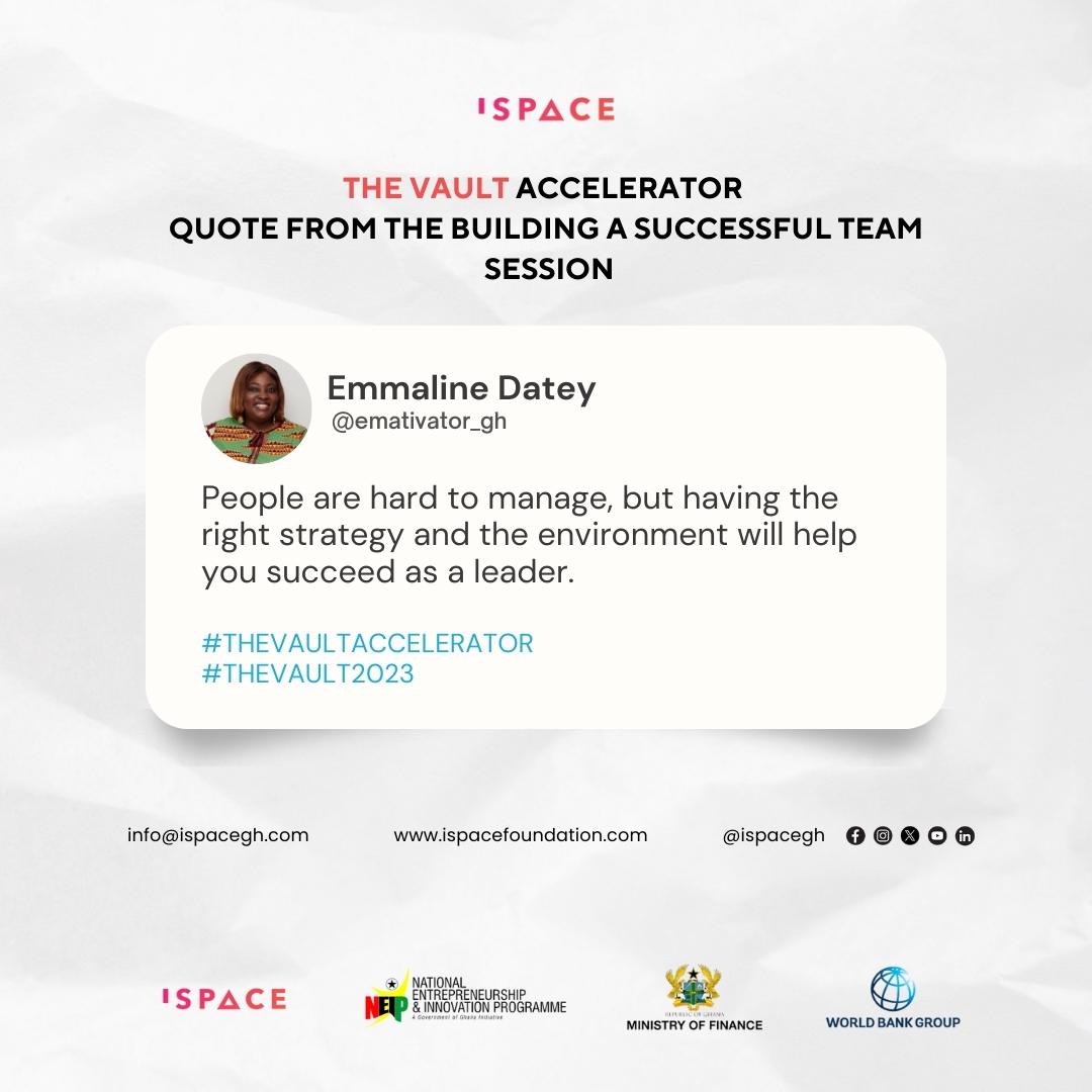 iSpaceGh's tweet photo. ๐๐ช๐ค๐ฉ๐๐จ ๐๐ง๐ค๐ข ๐ค๐ช๐ง ๐๐๐ช๐ก๐ฉ
Emmaline Datey shares some tips on building successful teams during her session with our Vault participants.
Do you have any tips to share?
#TheVaultAccelerator #entrepreneurship #teambuilding
@NeipGhana @WorldBank @MoF_Ghana @emadatey https://t.co/uDG1NIgUJC
