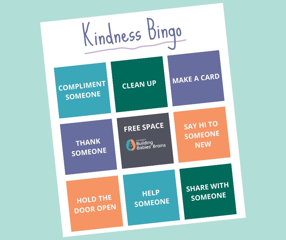 Practicing kindness is great for social-emotional learning! See how many boxes you and your child can check off and make sure to comment BINGO once you and your child get 3 in a row! #SocialEmotionalLearning #SEL #EarlyLearning #ChildDevelopment #BuildingBabiesBrains