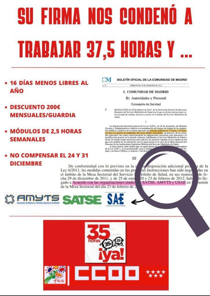 SerFdezRu's tweet photo. ⏰¿Qué mejor manera de conciliar la vida laboral, familiar y personal que una jornada de 3️⃣2️⃣ horas semanales?

🚨En #CCOO apostamos por ello en la Sanidad Pública,
mientras exigimos la recuperación de las 35 horas.

🗳️El 22N VOTA @CCOOSanidadMad.

#ElPoderDeCambiarLasCCOOsas https://t.co/Gm39KmE3Qg