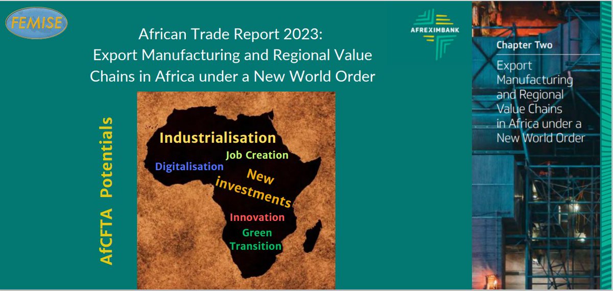 femisenetwork's tweet image. #FEMISE contribution in @afrexiembank Annual Trade Report 2023, highlights #AfCFTA potentials of African RVC integration providing catalyst for industrialization &amp;amp; #jobopportunities,new investments, #Innovation digitalization and #greentransition
📖report➡️bit.ly/3MFizYl