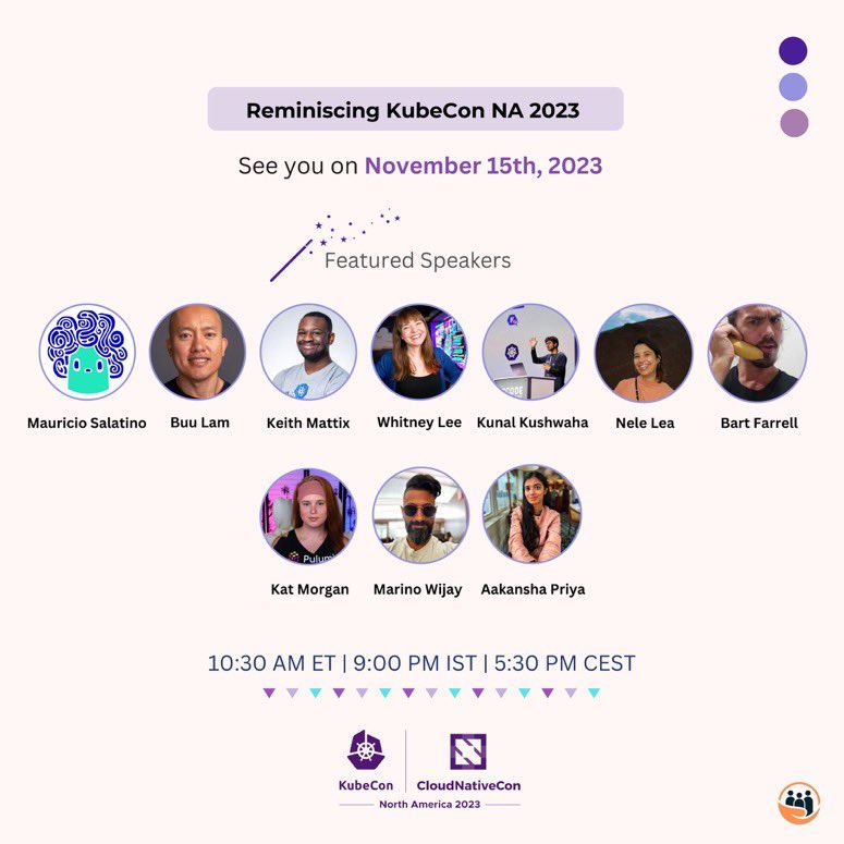 🚨KUBECON NA RECAP SPACE🚨

A fantastic week filled w/ friends, knowledge exchange, deep tech sessions, platform engineering, AI…

BUT YOU WEREN’T THERE!!!🥲😅

DW I got you😎

I’m hanging w/ awesome community folks, JOIN US! 😊

🗓️Nov 15 @ 10:30AM EST,
x.com/i/spaces/1djxX…