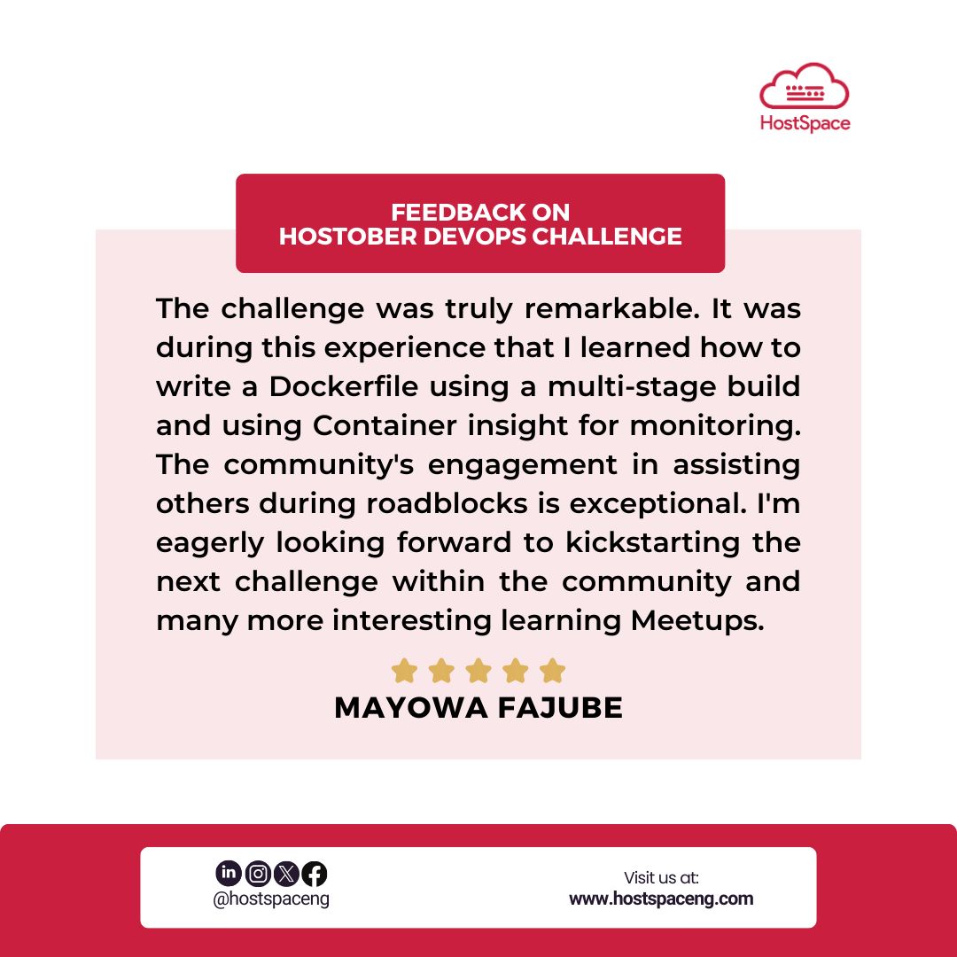 hostspaceng's tweet image. While we are patiently waiting for the compilation of the results, lets take a sneak peek at what some participants had to say about the challenge...
#devopschallenge