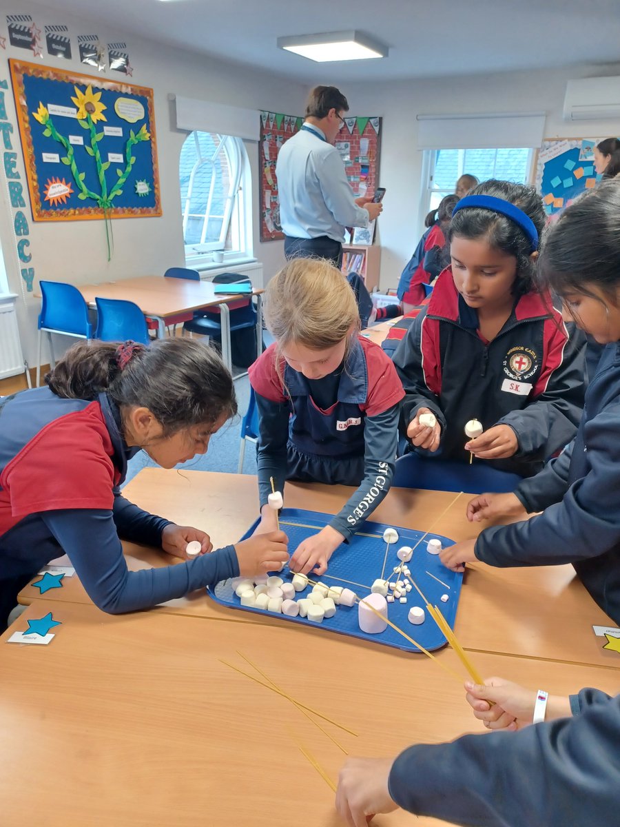 stgwindsor's tweet photo. Mr Goldsmith challenged Year 4 to work in groups to design and build a free-standing structure out of marshmallows and spaghetti! Not easy at all, but a great team-building exercise! The tallest was the winner. #teamwork #resourcefulness #inventiveness https://t.co/Ht47SJaSeu