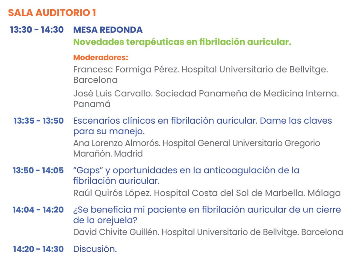 #44SEMI 🔶MESA REDONDA Novedades terapéuticas en fibrilación auricular. 📅 MIÉRCOLES 15 NOV-13:30 AUDITORIO 1 @FormigaFrancesc @QuirosLopezRaul #FA