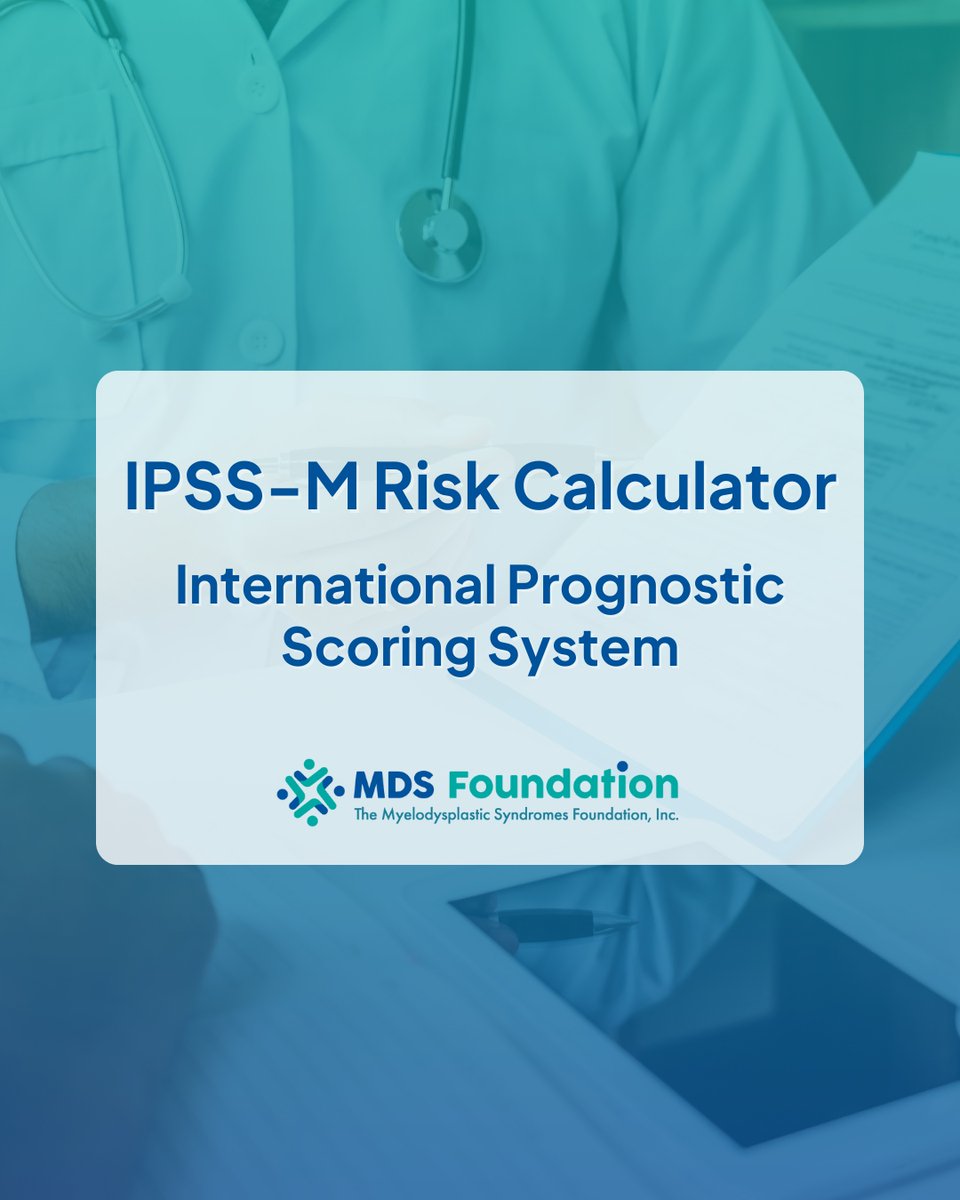 The IPSS-M is a prognosis calculator for MDS patients. It combines genomic profiling with hematologic and cytogenetic parameters. This tool is intended for health care professionals to support with clinical decision making. Find our IPSS here: bit.ly/46TU2aj