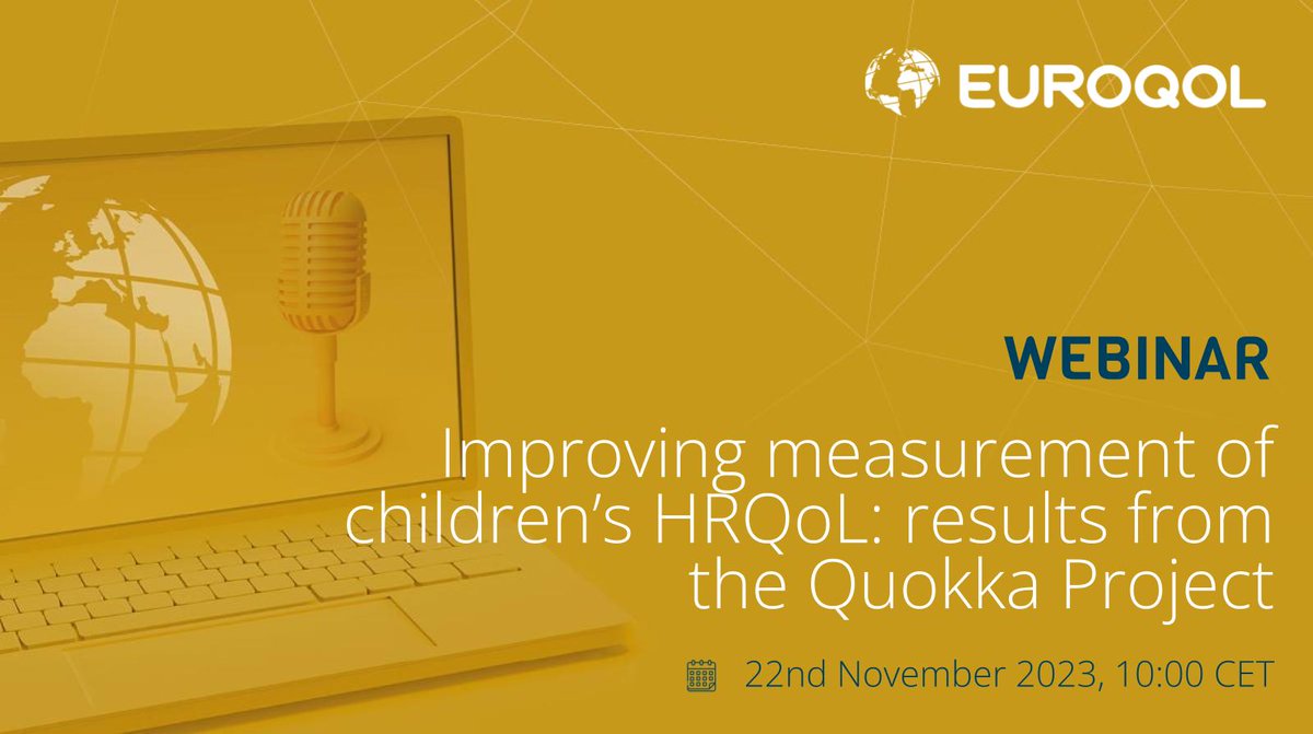 EuroQol (@euroqol) on Twitter photo A new EuroQol webinar is coming soon 🙌
Professor <a href="/nancydevlin1/">nance devlin</a>, Professor Kim Dalziel and Research Fellow Christine Mpundu-Kammbwa will present results from the <a href="/QUOKKA_Research/">QUOKKA Research Program</a> project on improving measurement of children's HRQoL.
Register now 👉 bit.ly/40qSiCU A new EuroQol webinar is coming soon 🙌
Professor <a href="/nancydevlin1/">nance devlin</a>, Professor Kim Dalziel and Research Fellow Christine Mpundu-Kammbwa will present results from the <a href="/QUOKKA_Research/">QUOKKA Research Program</a> project on improving measurement of children's HRQoL.
Register now 👉 bit.ly/40qSiCU