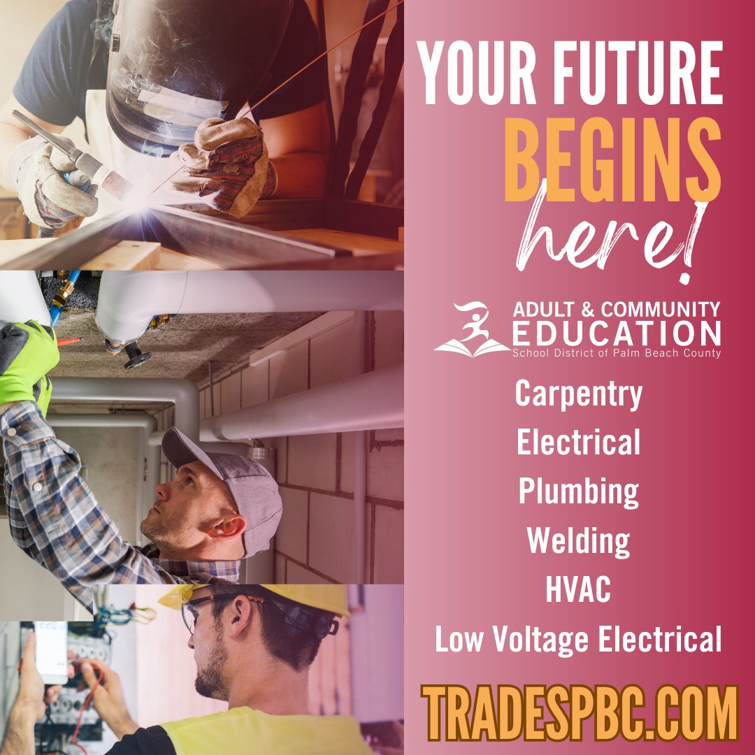 The School District's Department of Adult and Community Education has pre apprenticeship and apprenticeship programs in electrical, welding, HVAC, carpentry, plumbing and low voltage electrical. ow.ly/QACz50Q68lp