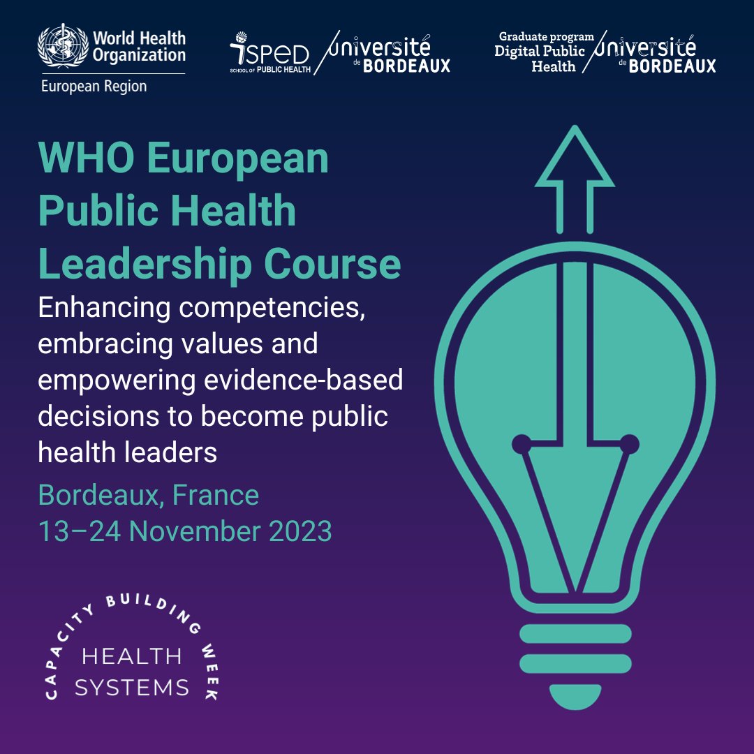 🎓 Strengthening public health leadership is vital for tackling today's & tomorrow’s public health challenges.

👏 Today w/ @univbordeaux, we launch the 2nd edition of the European Public Health Leadership Course!

More on #PHLC2023: who.int/europe/news-ro…

#BuildCapacity4Health