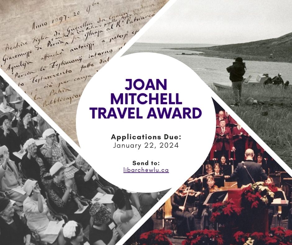 We are now accepting applications for the 2024 Joan Mitchell Travel Award!

This $1000 award supports researchers who wish to travel to the Laurier Archives and Special Collections to conduct original research using our collections.

Learn more: library.wlu.ca/research/lauri…