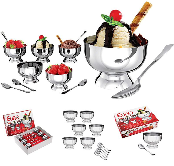 Conjunto Taças para Sobremesa Inox, 12 Peças, Euro