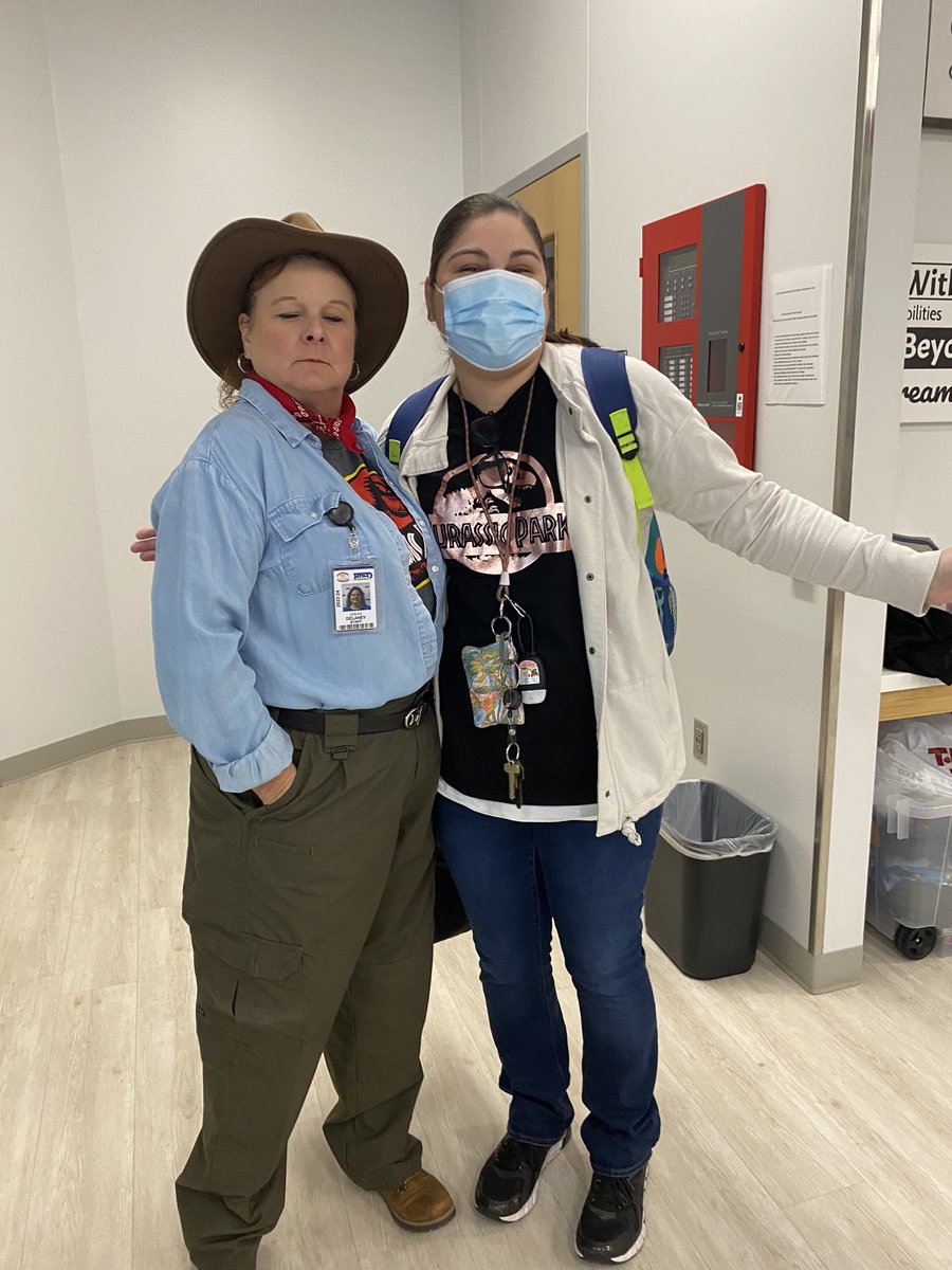 Lesley Delaney as Dr. Alan Grant <a href="/TwoPaddocks/">Sam Neill</a> 

Movie Character Day @ Smithfield Es in NRH. Future Paleontologist Janie Torres excited to meet her hero!