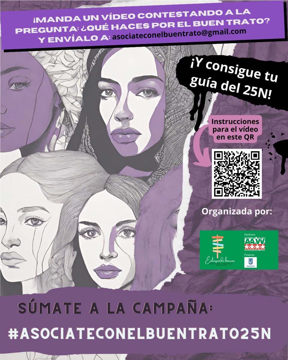 FRAVM's tweet photo. 💜 ¿Qué haces tú o tu entidad contra las #ViolenciasMachistas? Desde nuestro proyecto @EnlazandoMadrid queremos saber cómo las combatís. 

📲 ¡Graba un vídeo corto explicando el trabajo que hacéis!

Es muy fácil, sigue estas instrucciones
👉https://t.co/yV9ZVEylvX https://t.co/3agVn4p7w7
