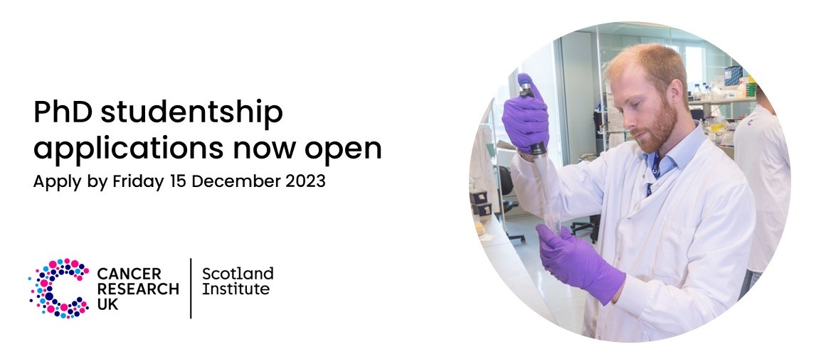 APPLICATIONS NOW OPEN! Our fully-funded #PhD studentships at the CRUK Scotland Institute are now open for applications. 👉Find out more and apply here: beatson.gla.ac.uk/beatson-educat…