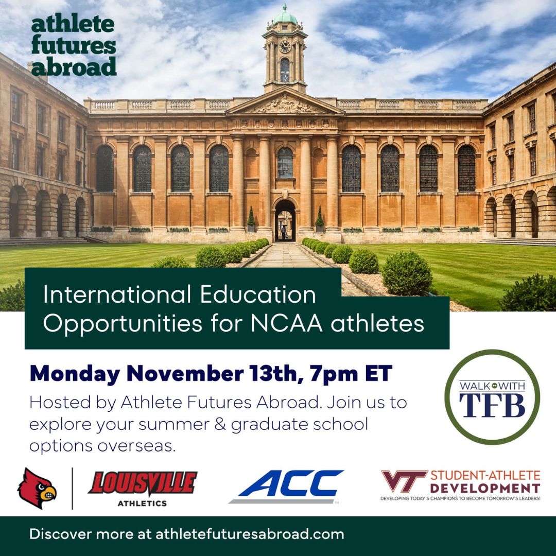 🔥 TONIGHT!!  🔥

International Education Opportunities for @NCAA  Athletes presented by #AthleteFuturesAbroad  

📅 Monday, November 13 
⏲️7PM 
📌 Zoom

Register to receive the Zoom link: 
forms.gle/gtZQUVj6SZwW5U…

@theACC @hokiesports @VTSAAC  @VT_SAASS  @WalkWithTFB